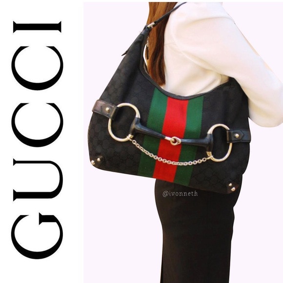 BIG GUCCI
Monogram Large Horsebit Web Hobo Black